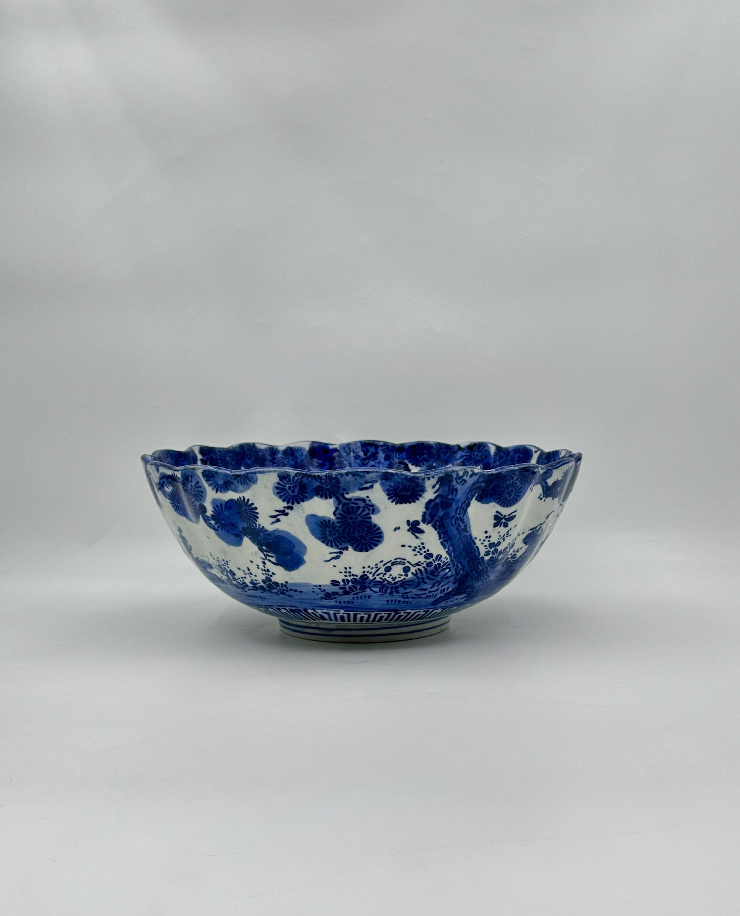 Vintage Chinese Blue & White Porcelain Bowl with Floral Design