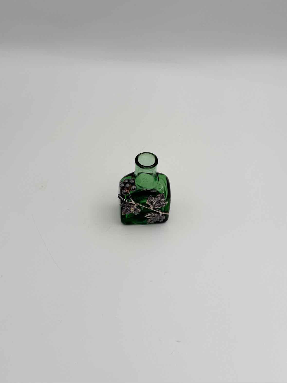 Antique Green Perfumer With Sterling Silver Overlay