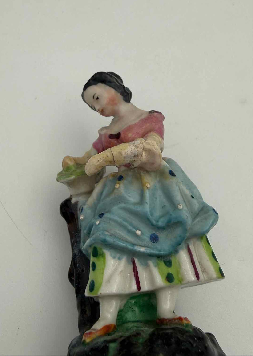 Antique Early 19th Century English Woman Figurine c 1840 Pottery Art