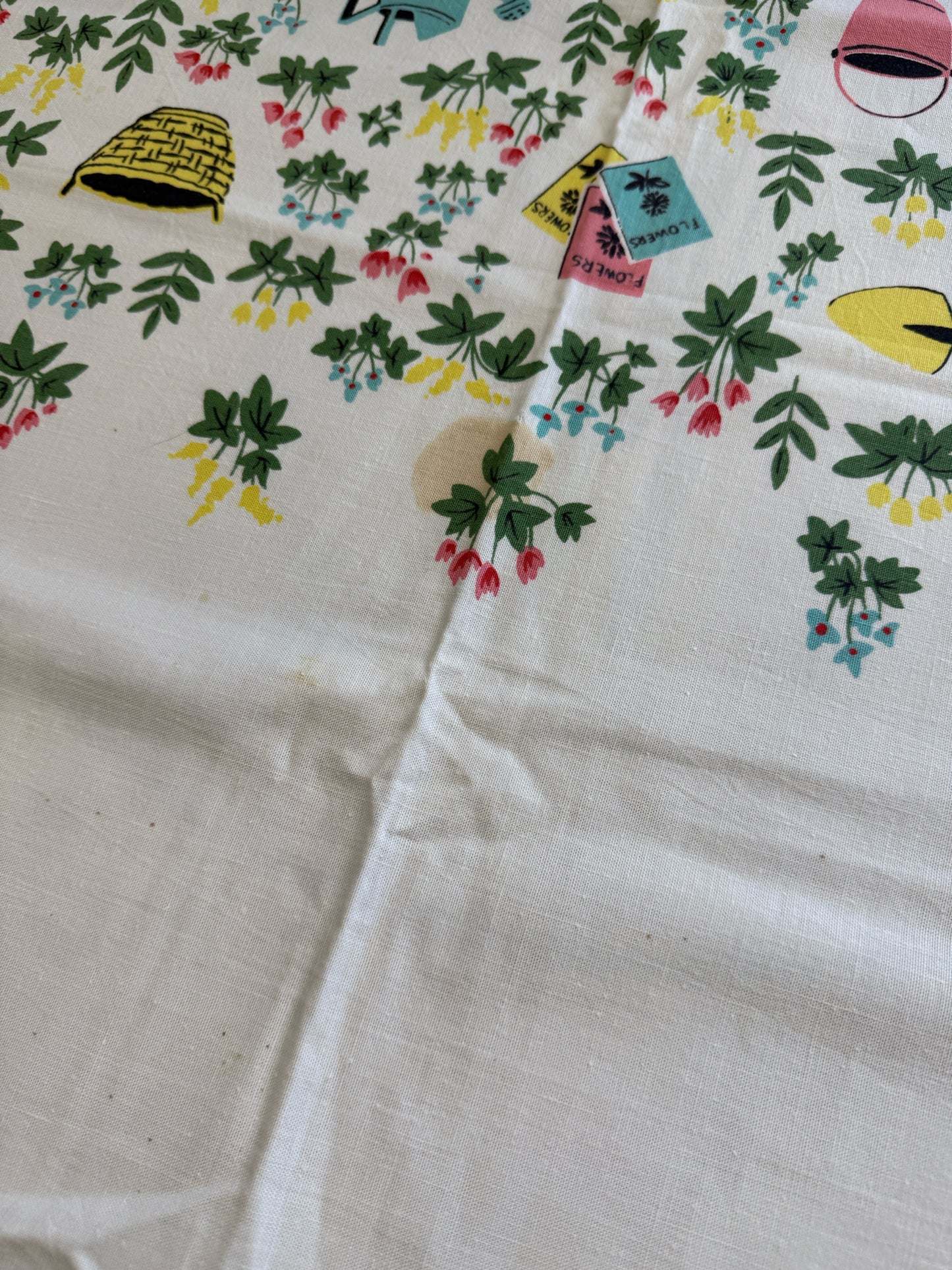 Vintage Midcentury Gardening Flowers Tablecloth