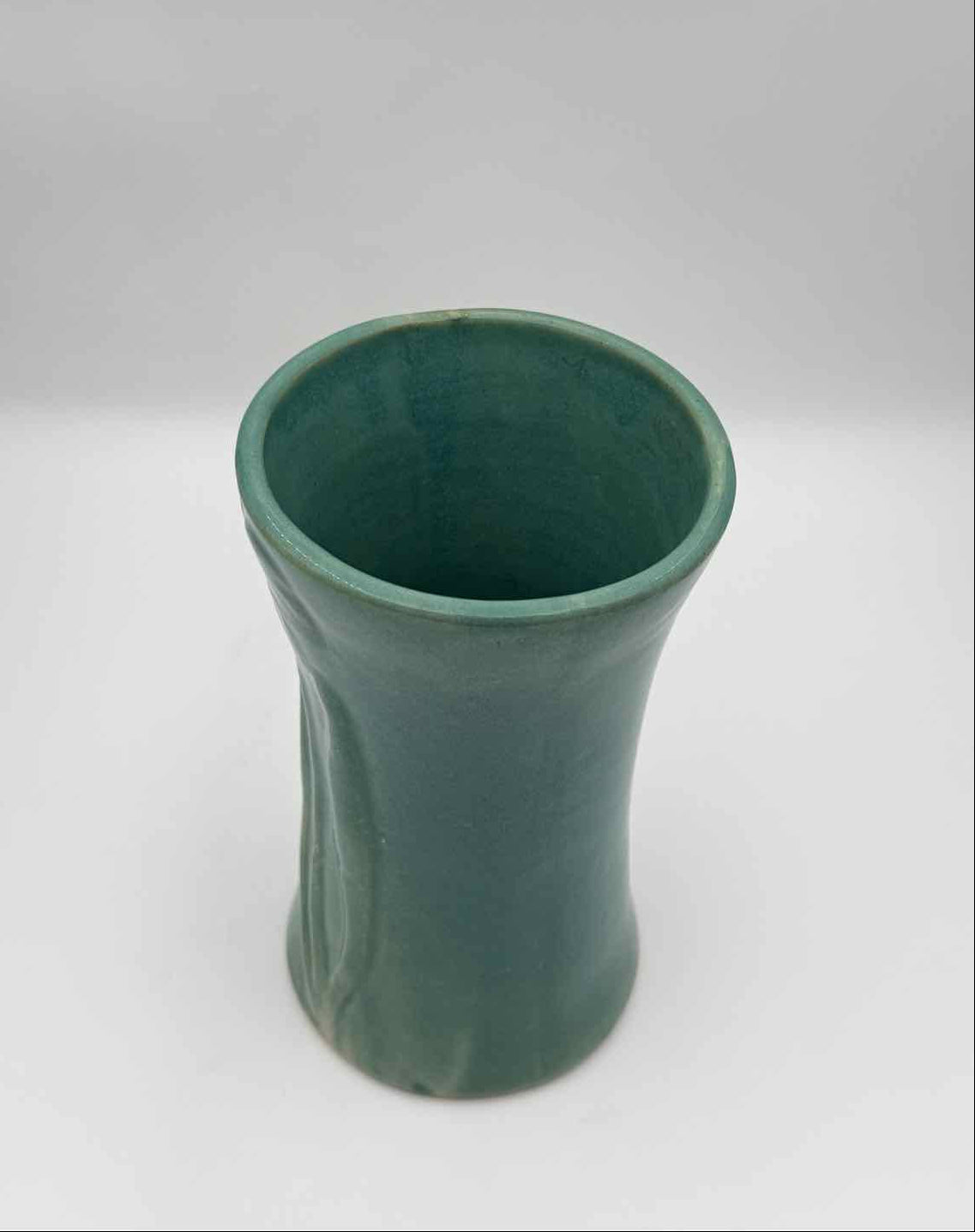 Vintage Zanesville Stoneware Iris Vase Teal Green Arts Crafts Pottery