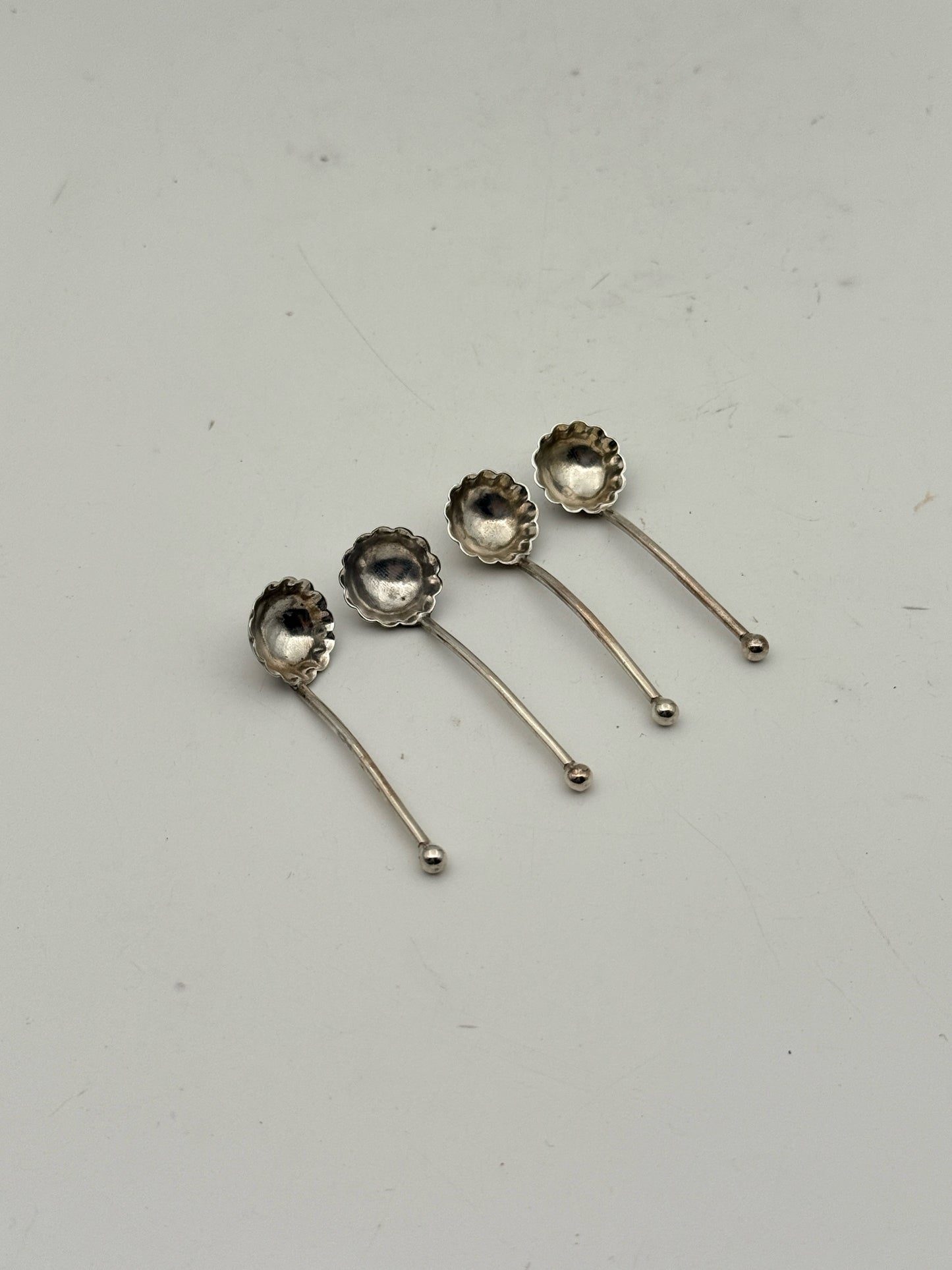 Antique Sterling Silver Salt Cellars And Spoons