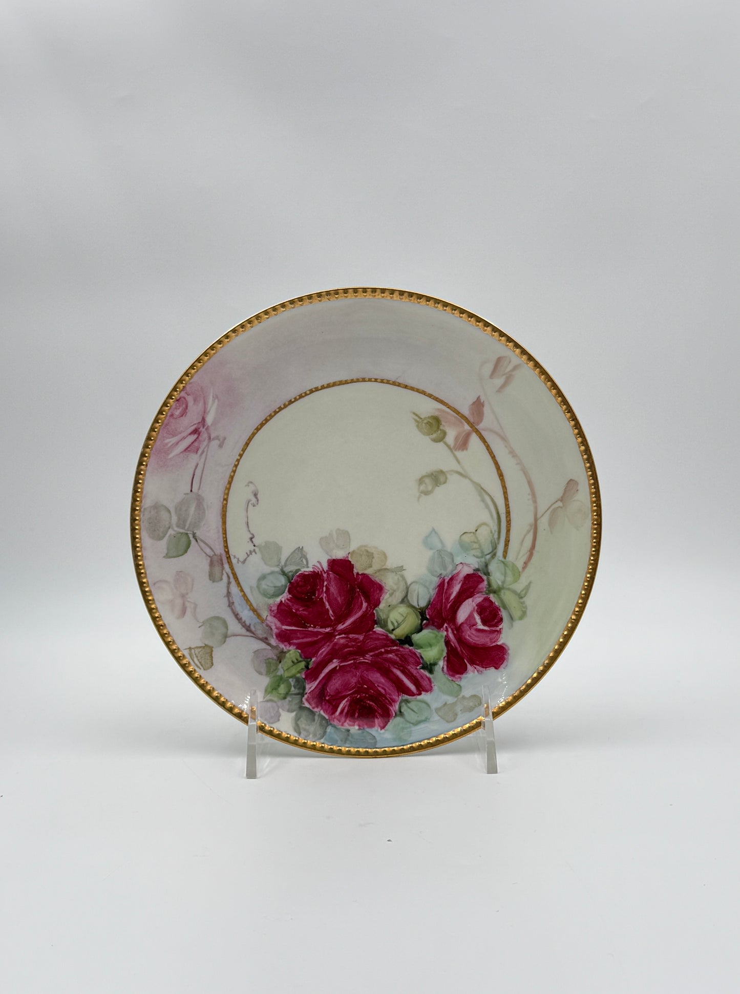 Hand-Painted Haviland France Plate – Red Roses with Gilded & Molded Rim