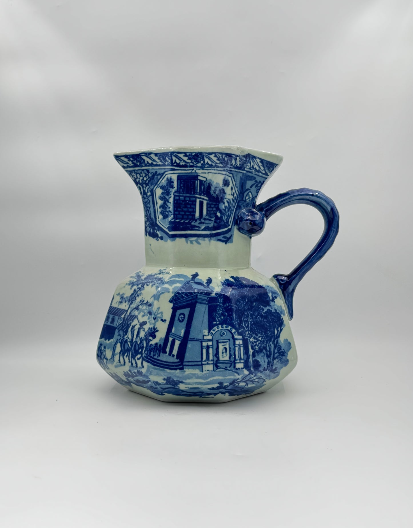 Antique Victoria Ware Ironstone Pitcher – Blue Transferware Vase, Staffordshire England