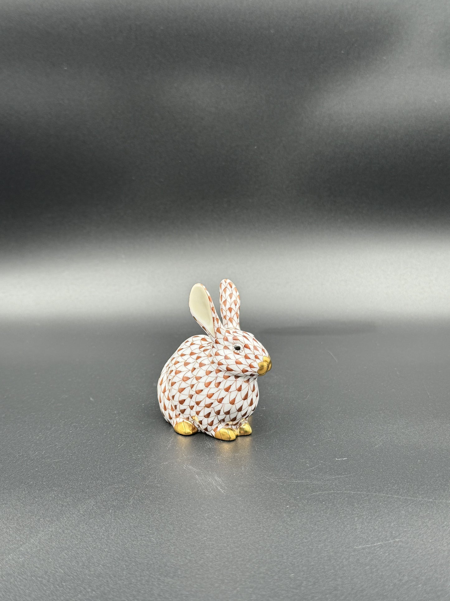 Herend Chocolate Fishnet Bunny Figurine – Exquisite Hand-Painted Porcelain