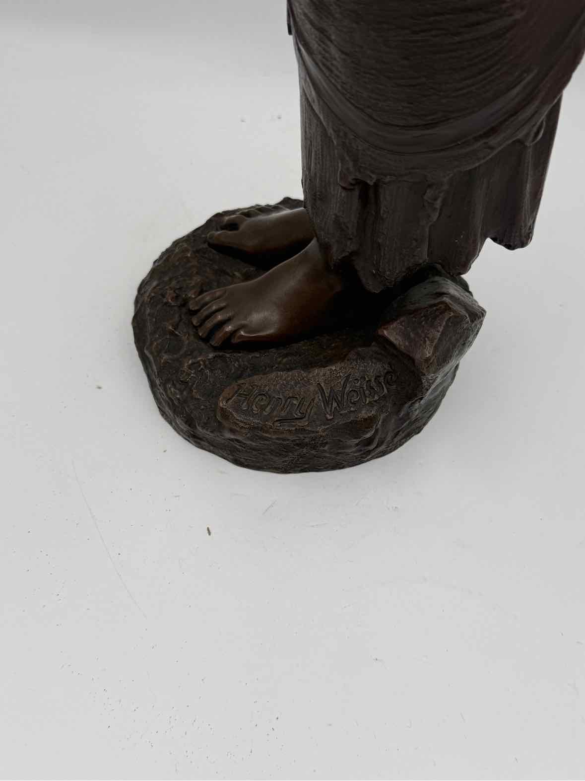 Bronze Maiden With Lute Statue After Henry Weisse