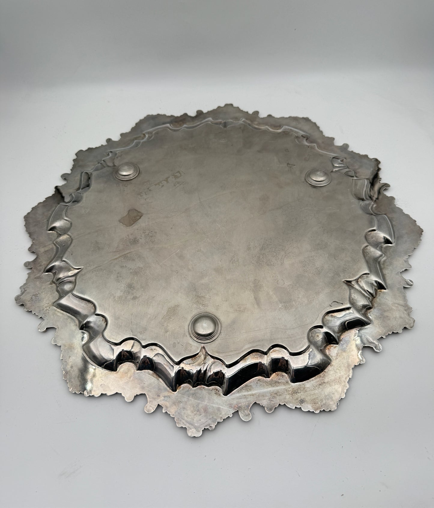 Antique Silverplate Intricate Round Tray Made In England