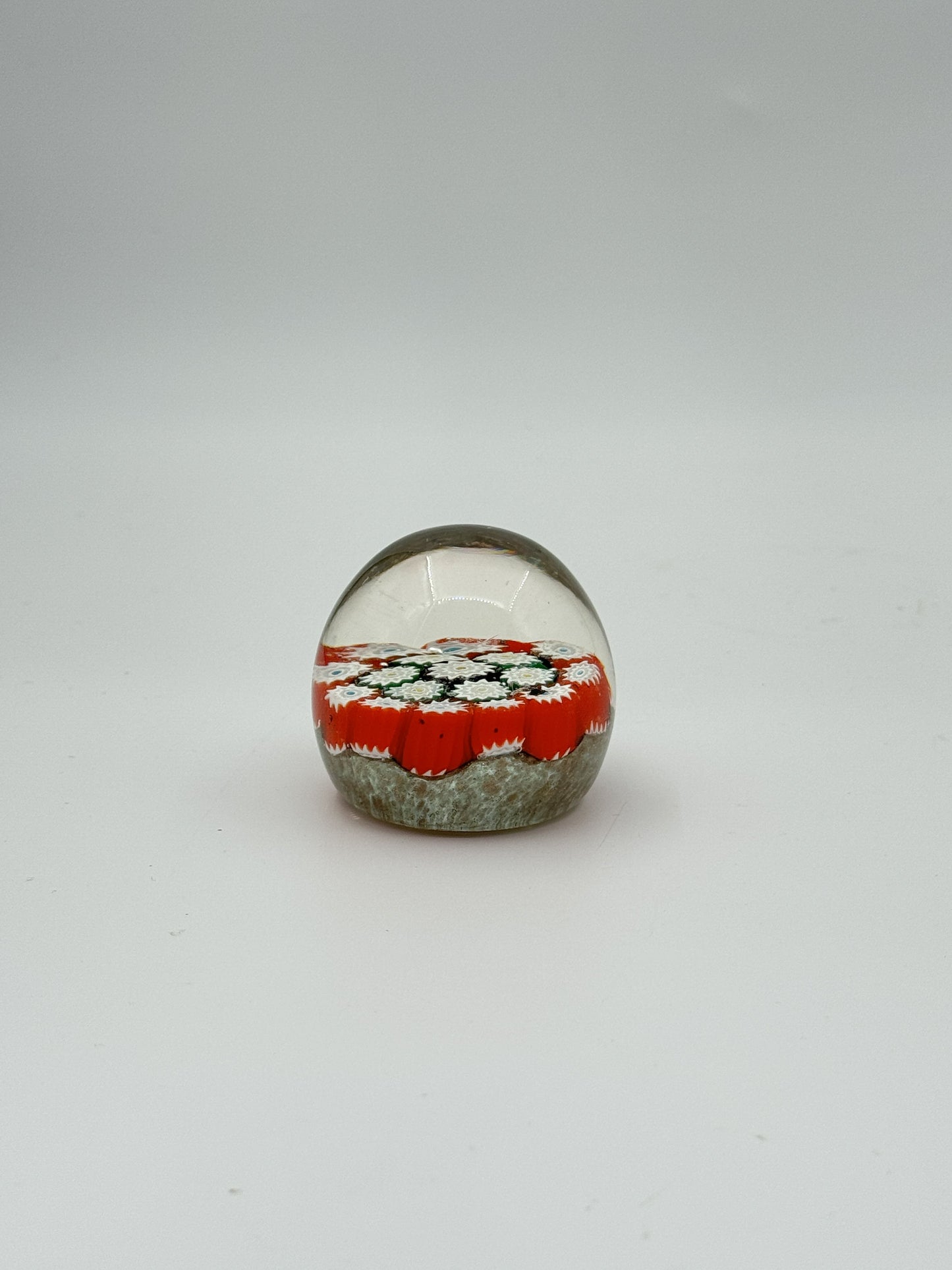 Murano Glass Paperweight – Orange with White and Green Millefiori