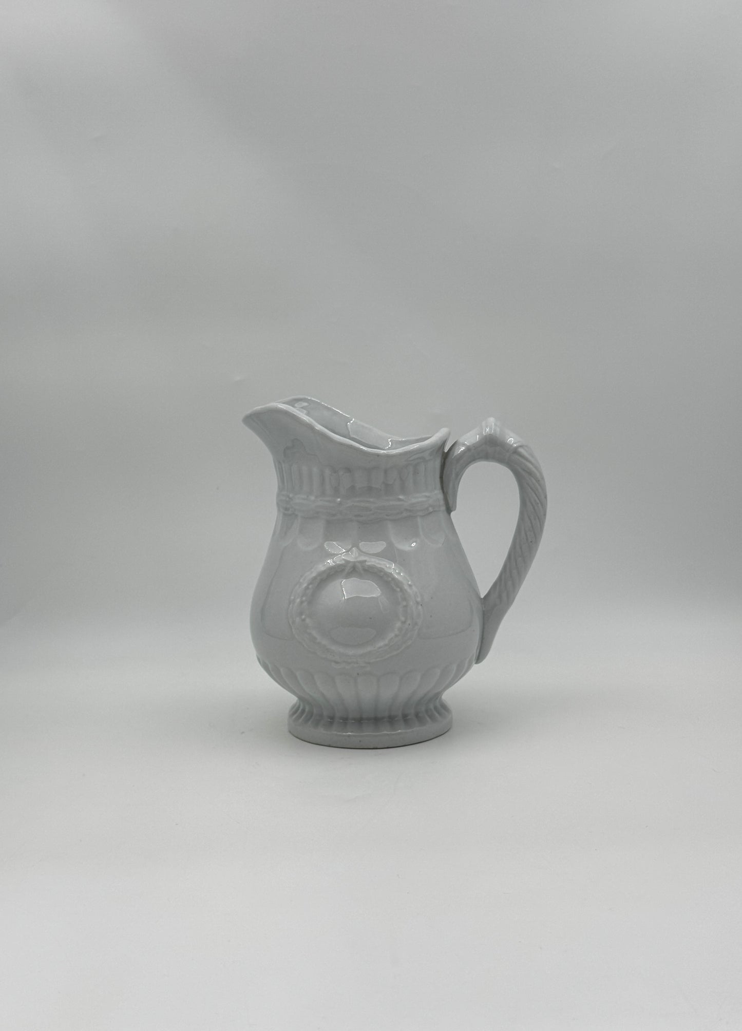 Antique White Ironstone Pitcher/Creamer – Wreath & Star Design