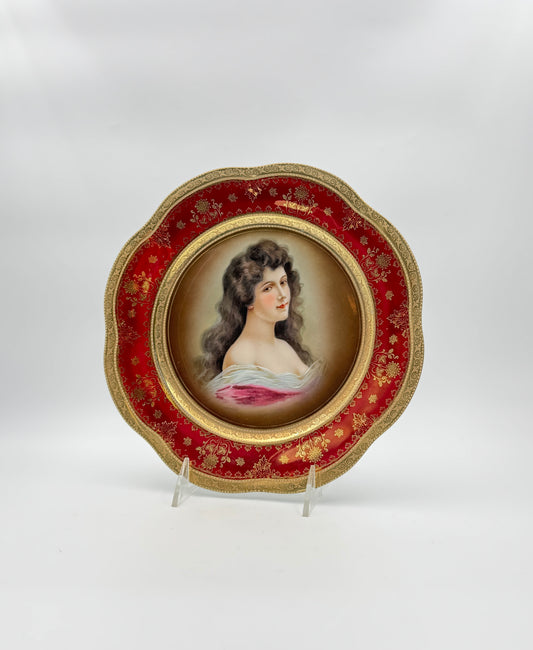 Vienna – Cabinet Plate with Portrait of Young Woman and Red & Gold Rim