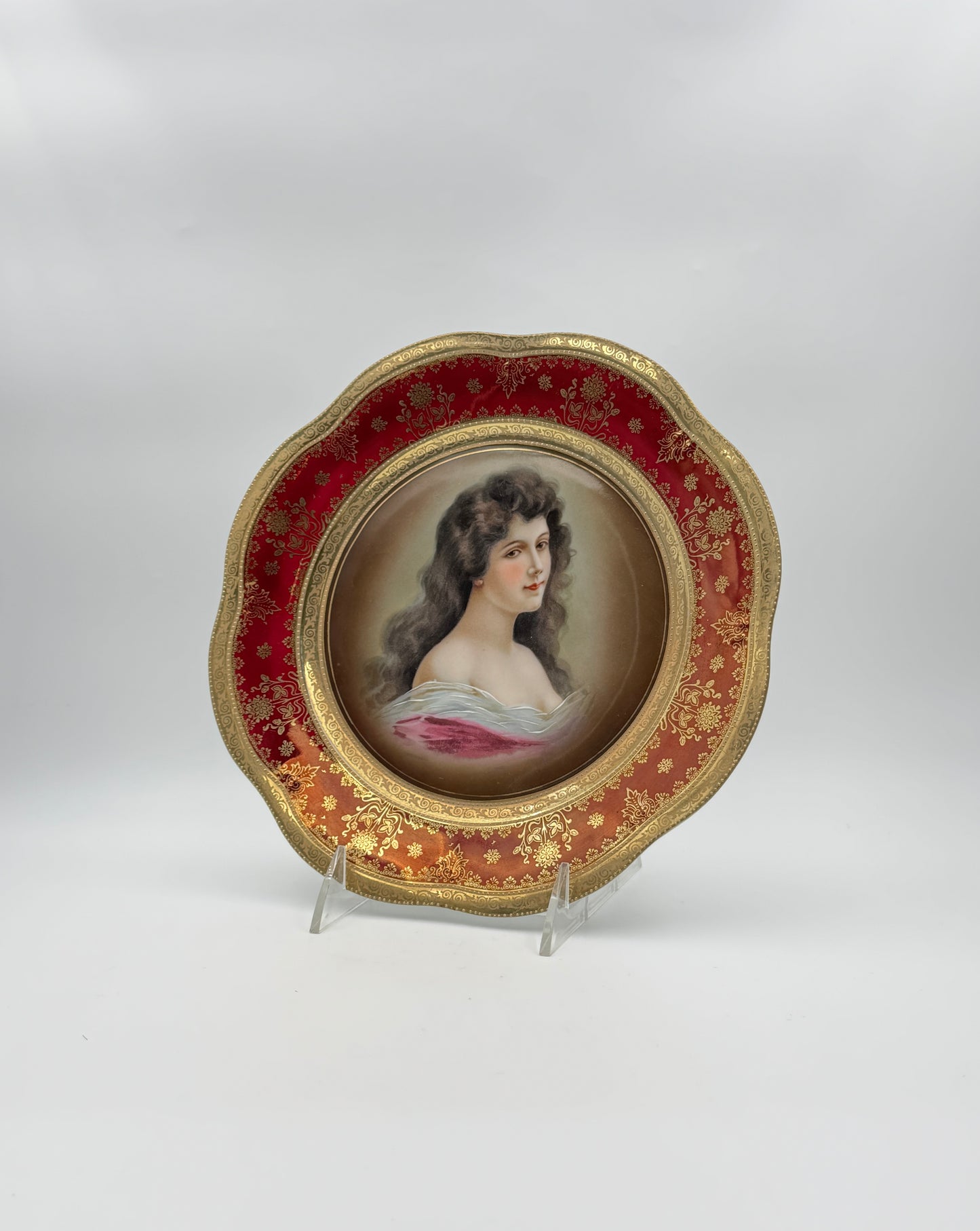 Vienna – Cabinet Plate with Portrait of Young Woman and Red & Gold Rim
