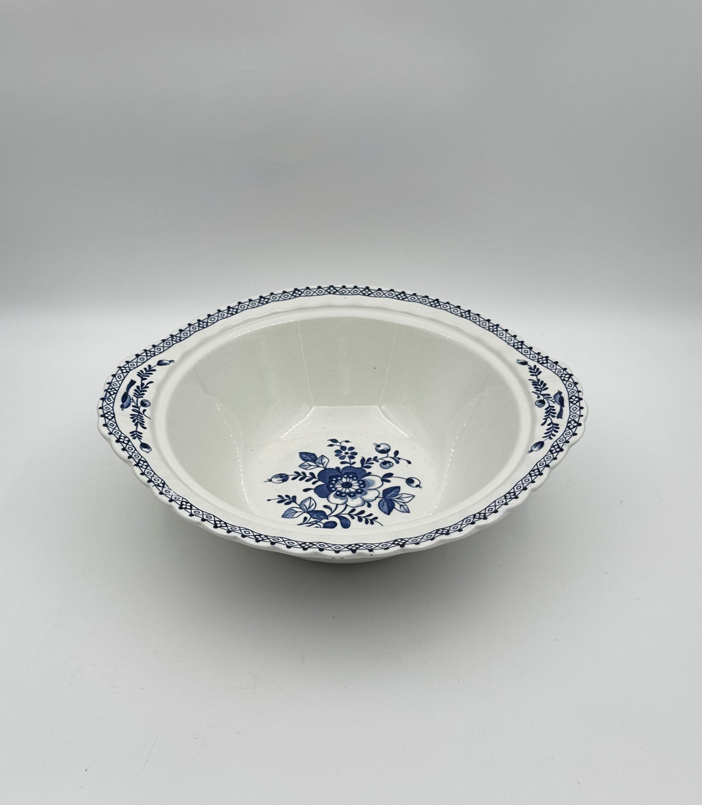 Johnson Bros. “Indies” Covered Serving Bowl – Blue Floral Ironstone