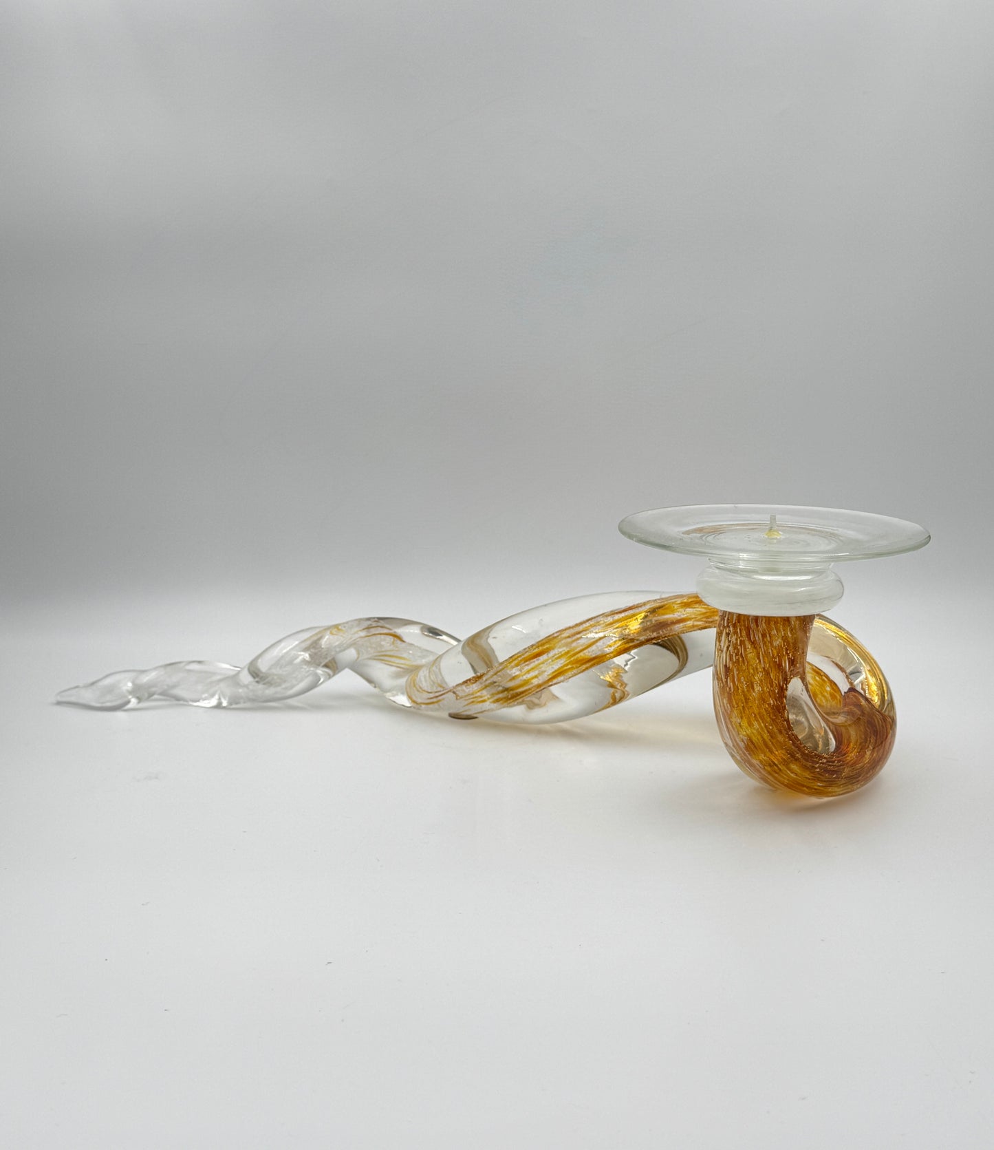 Pair of Art Glass Candle Holders by John Paul Robinson – Twisted Amber & Clear Design