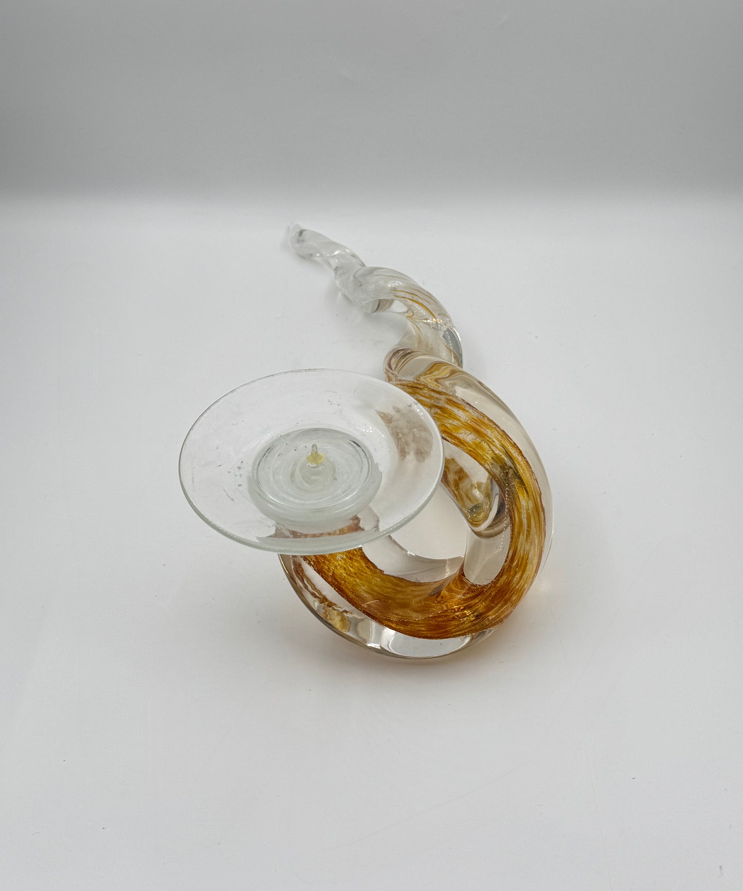 Pair of Art Glass Candle Holders by John Paul Robinson – Twisted Amber & Clear Design