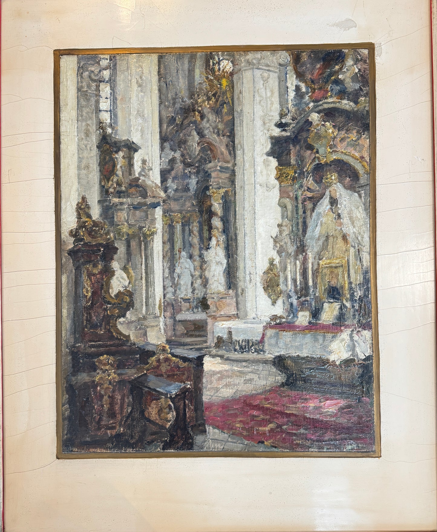 Wilhelm Blanke (1873–1943) – Cathedral Interior – Oil on Canvas Laid on Board