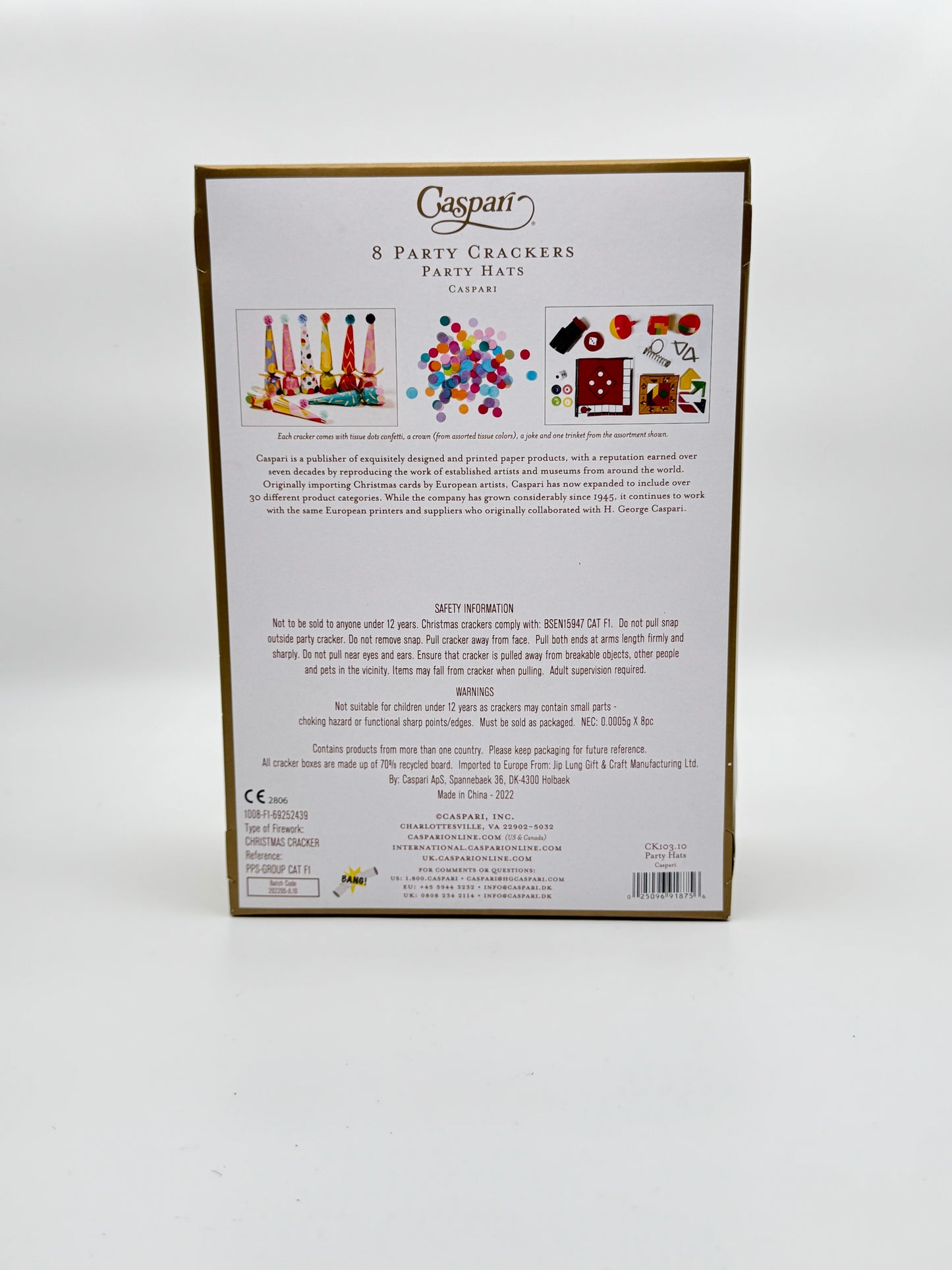 Caspari Party Hat Birthday Crackers – Set of 8