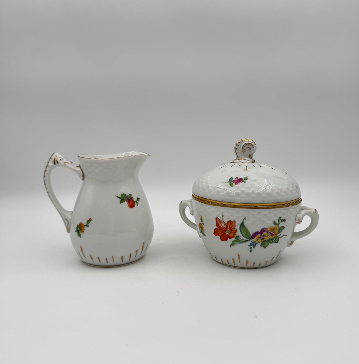 Bing & Grøndahl Royal Copenhagen Creamer & Sugar – “Saxon Flower” Pattern
