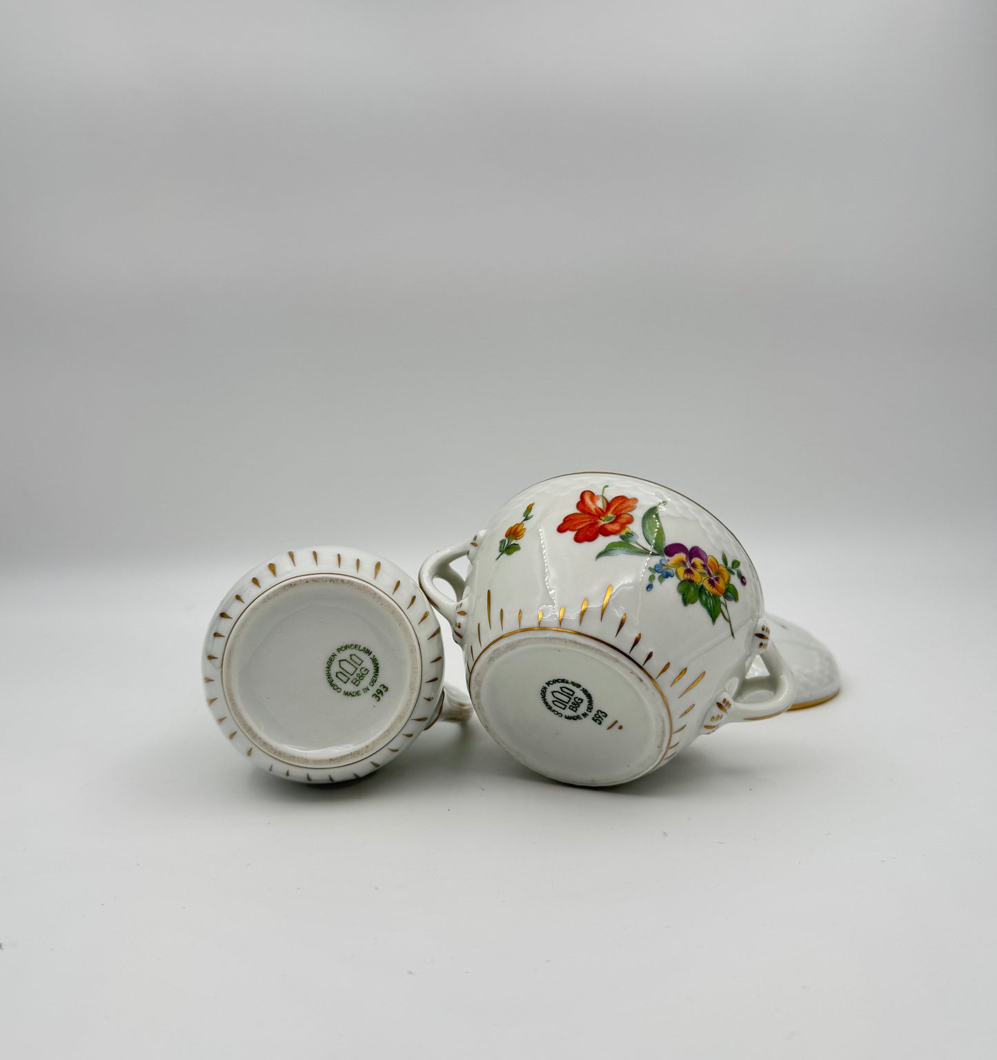 Bing & Grøndahl Royal Copenhagen Creamer & Sugar – “Saxon Flower” Pattern
