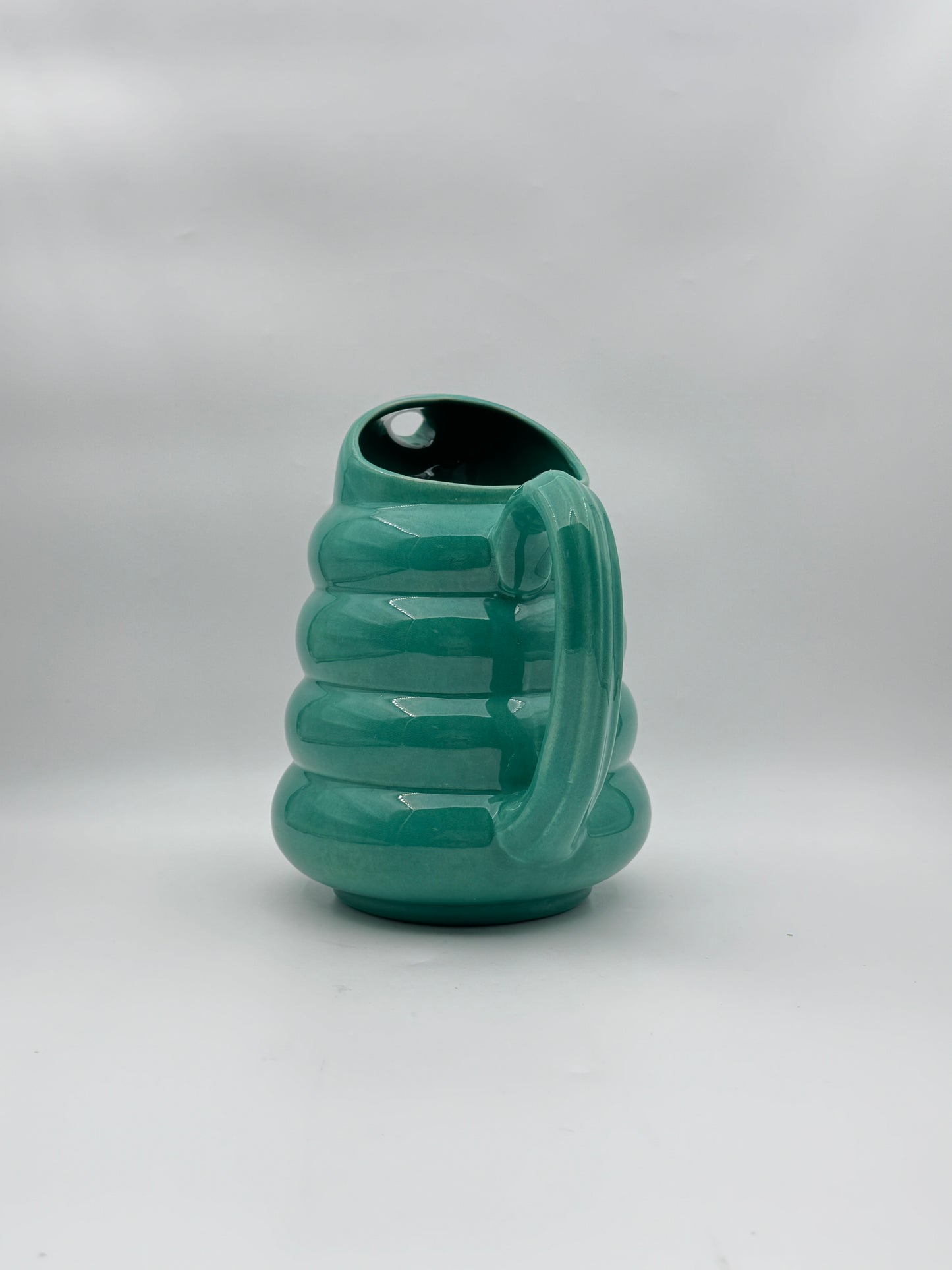Mid-Century Padre Pottery Ribbed Pitcher – Marked “258” – Glossy Green