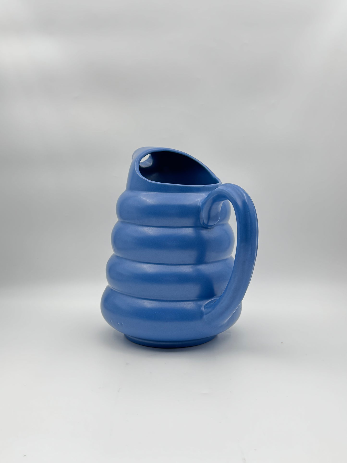 Mid-Century Padre Pottery Ribbed Pitcher – Periwinkle Blue – Marked “258”