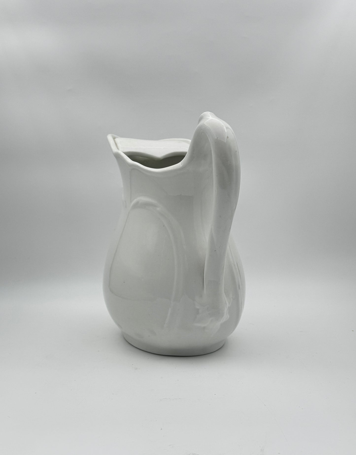 Large Antique White Ironstone Pitcher – Greenwood China – Embossed Leaf Motif