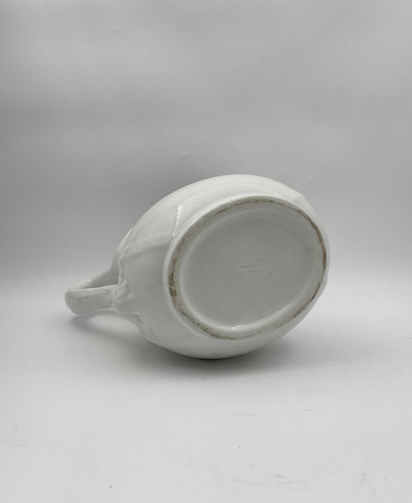 Large Antique White Ironstone Pitcher – Greenwood China – Embossed Leaf Motif