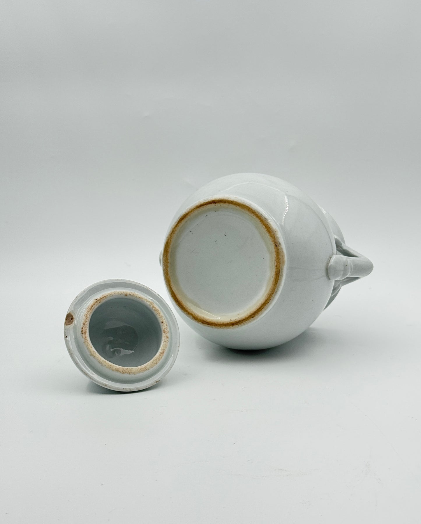 Antique White Ironstone Sugar Bowl with Ornate Double Handles and Lid