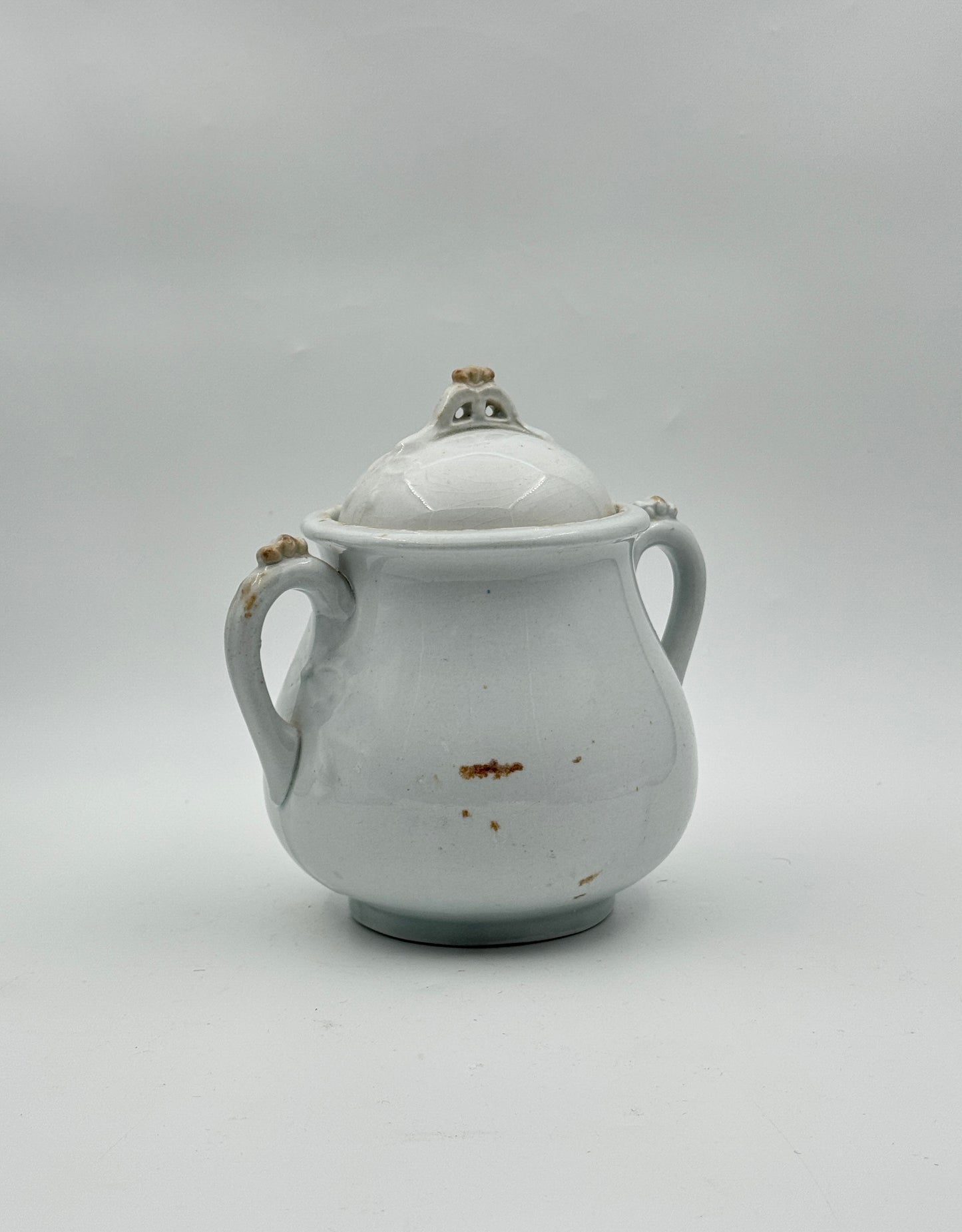 Royal Patent Ironstone Sugar Bowl – Burgess & Goddard – Double Handle with Bow Detail – England