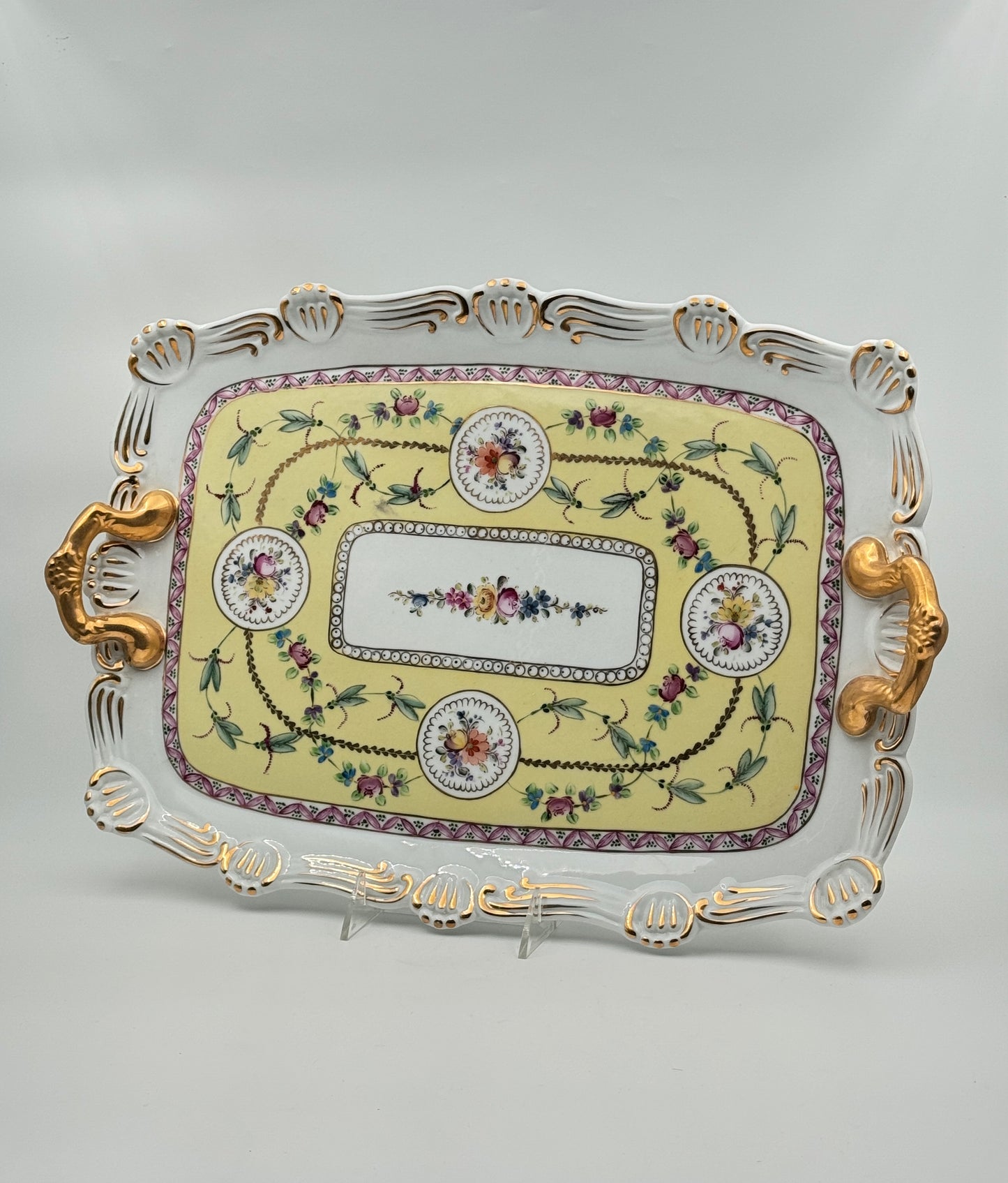 Dresden Porcelain Tea Service – Hand-Painted Floral & Gilt – 8 Pieces with Tray – Germany