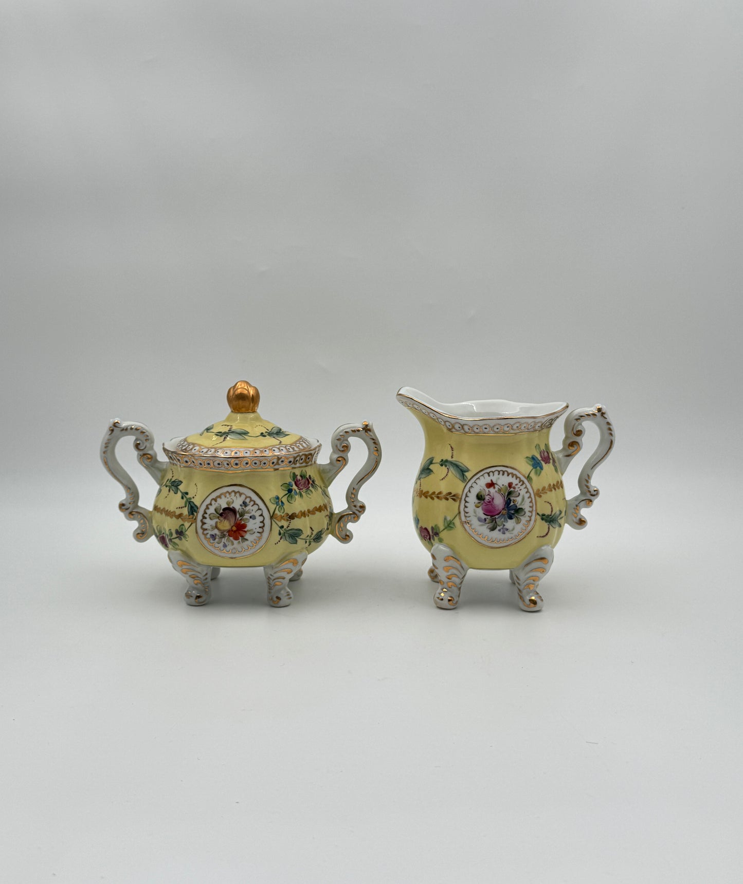 Dresden Porcelain Tea Service – Hand-Painted Floral & Gilt – 8 Pieces with Tray – Germany