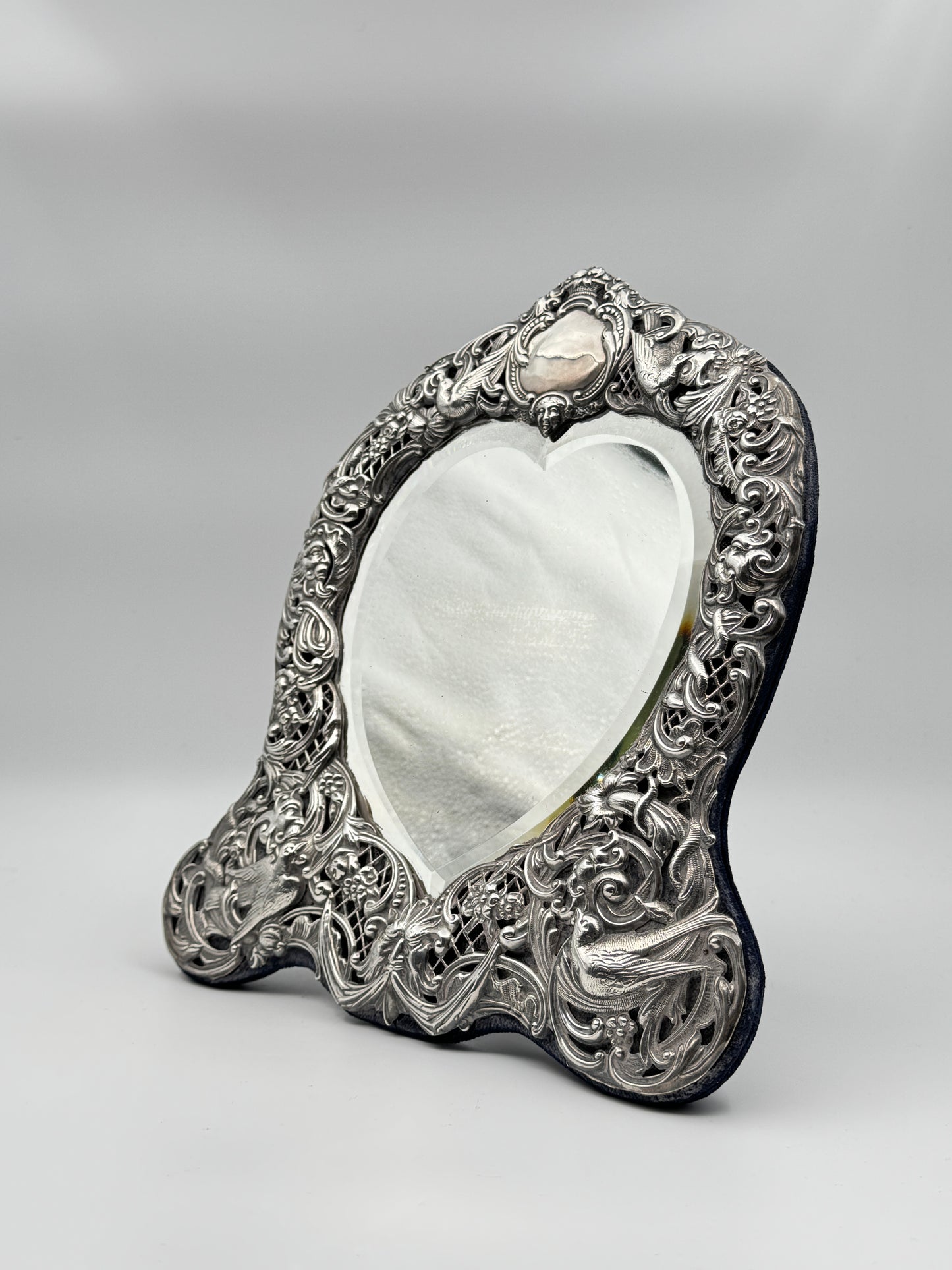 Antique English Sterling Silver Heart-Shaped Mirror – Wm. Comyns, London 1895