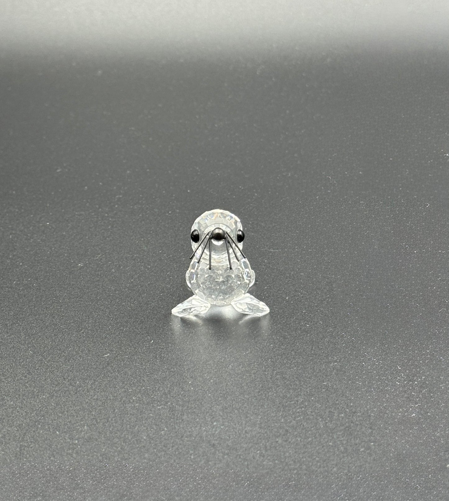 Swarovski Crystal Seal Figurine – Faceted Clear Glass with Black Whiskers