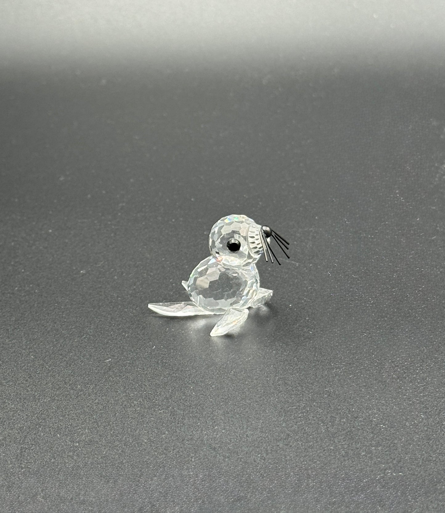 Swarovski Crystal Seal Figurine – Faceted Clear Glass with Black Whiskers