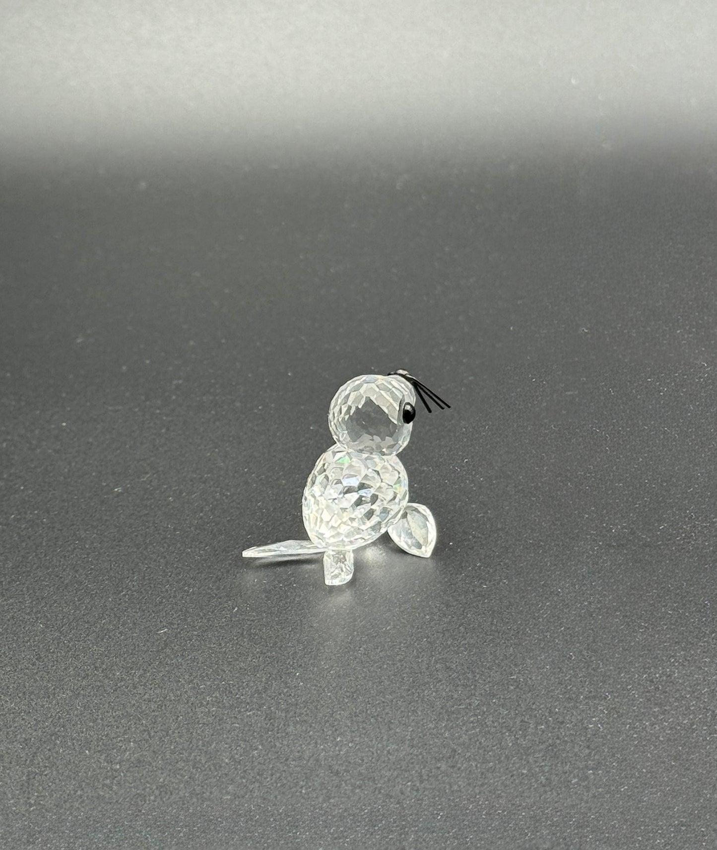 Swarovski Crystal Seal Figurine – Faceted Clear Glass with Black Whiskers