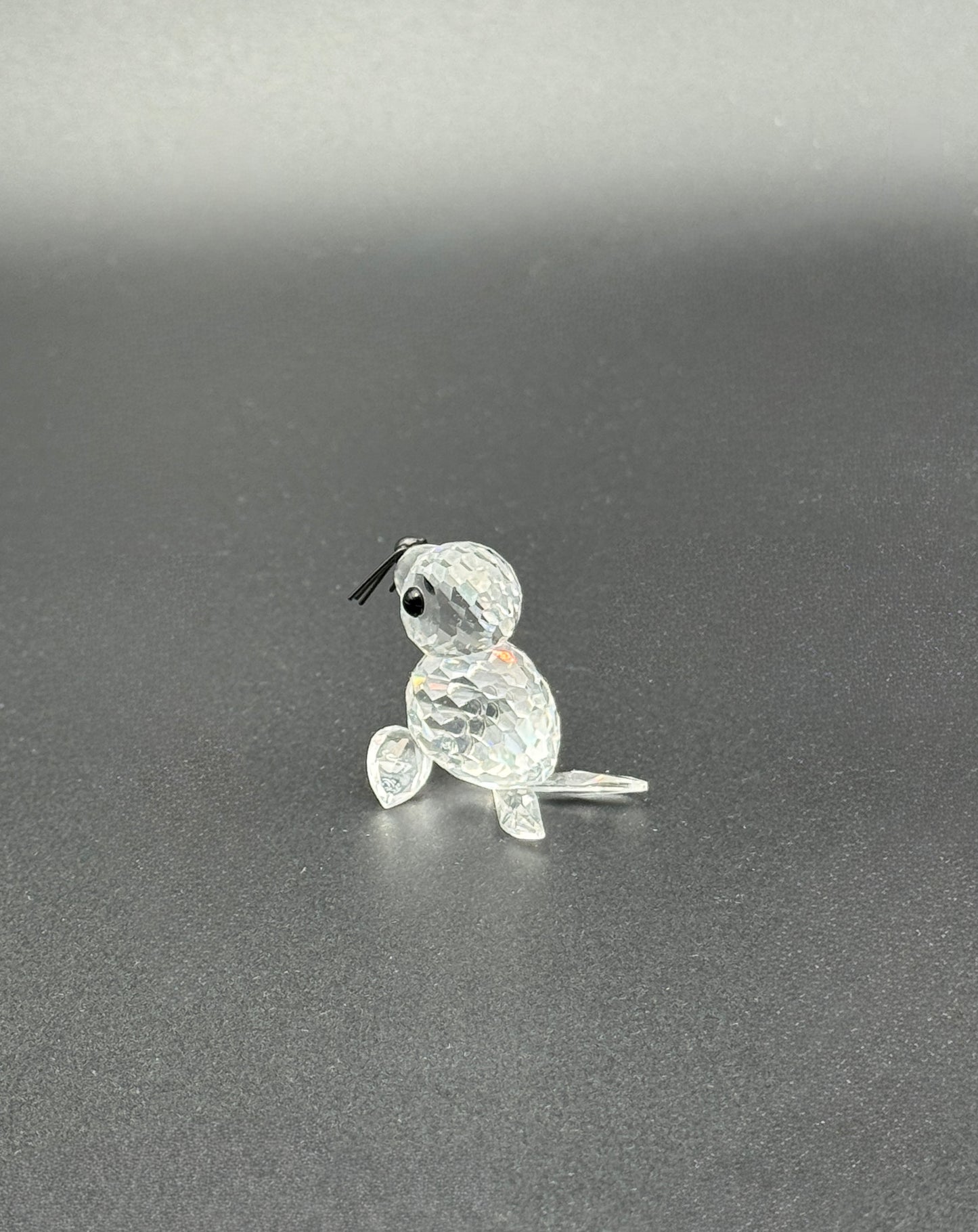 Swarovski Crystal Seal Figurine – Faceted Clear Glass with Black Whiskers