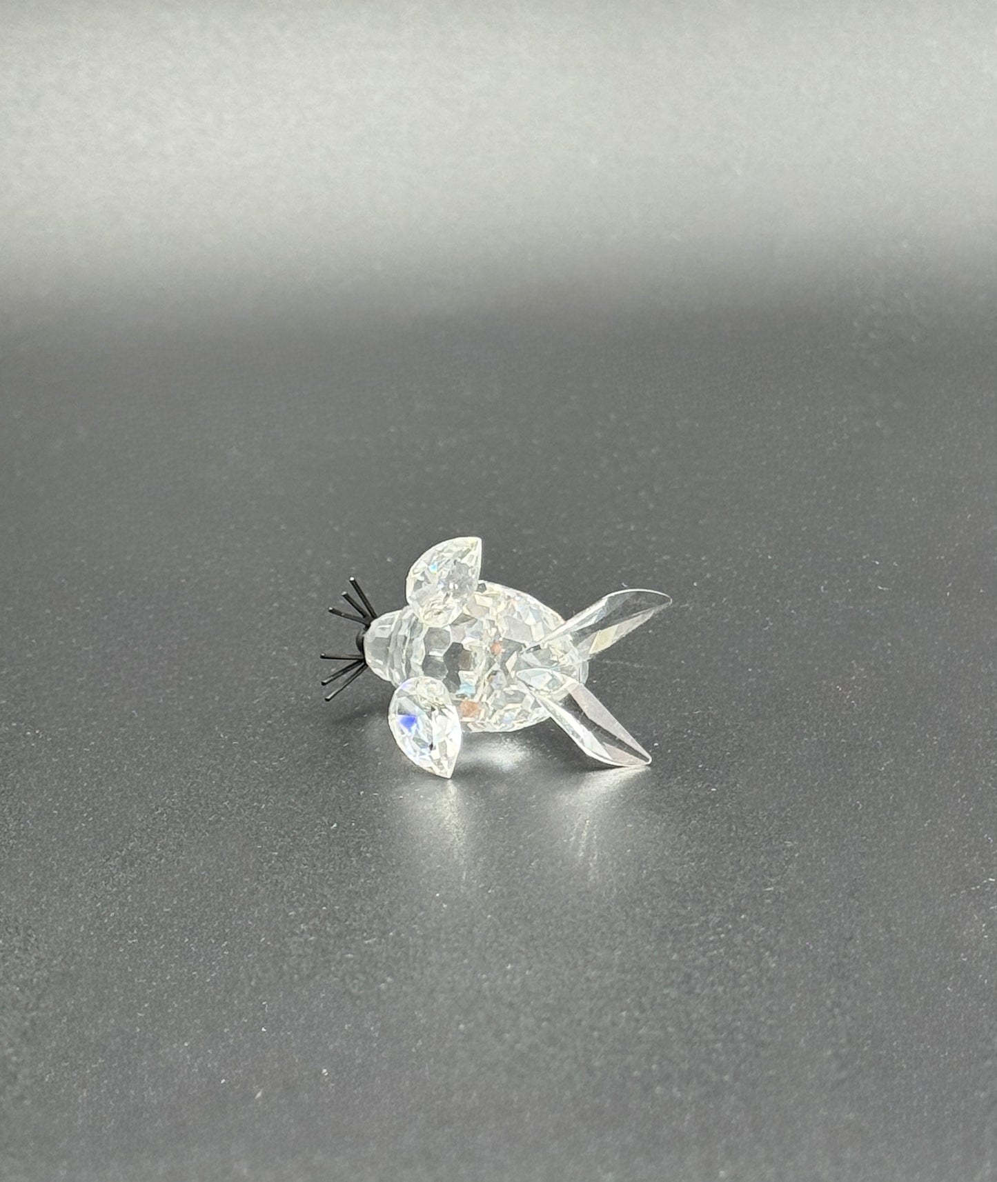 Swarovski Crystal Seal Figurine – Faceted Clear Glass with Black Whiskers