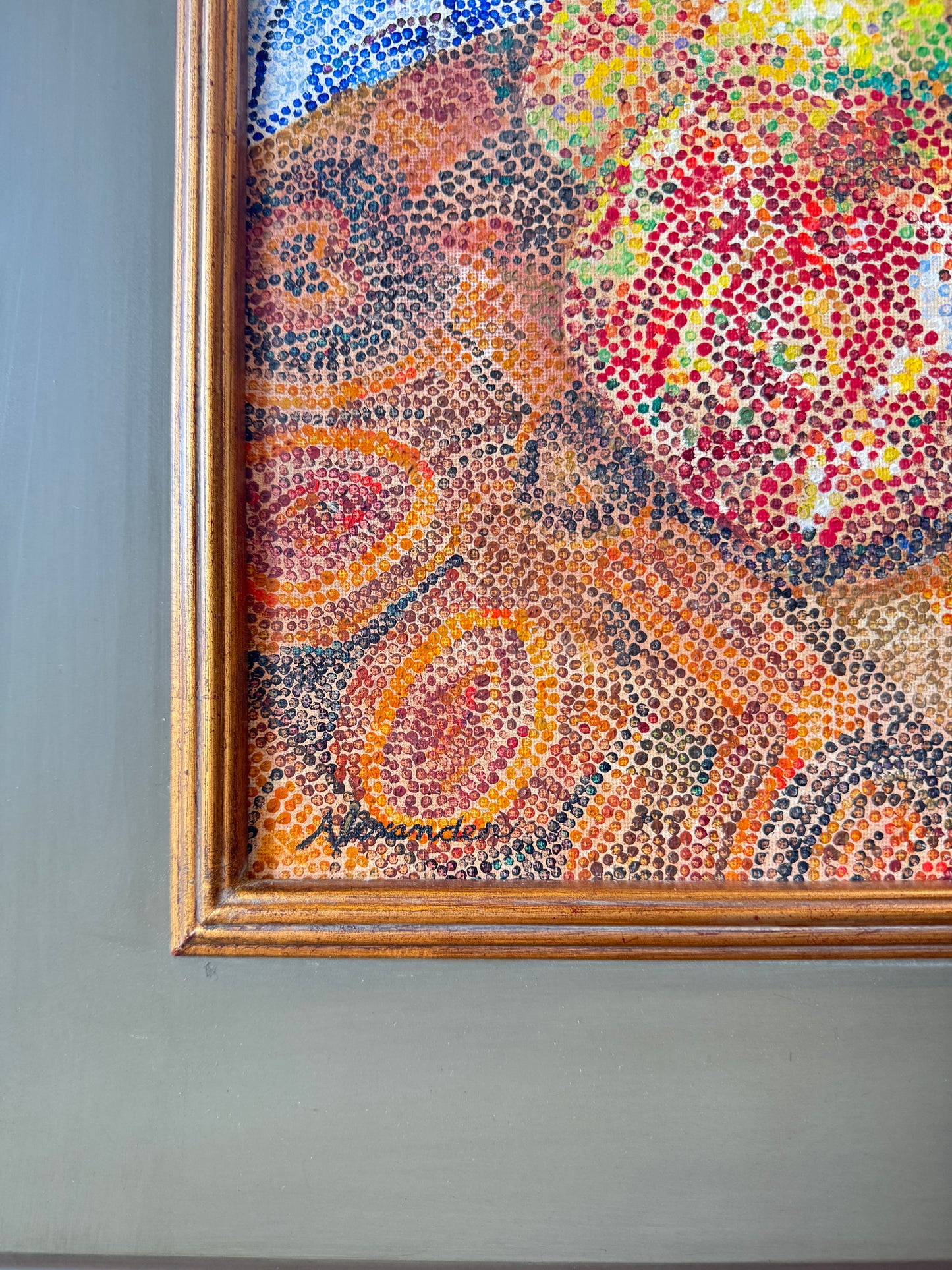 Original Pointillism Painting on Board by Tricia Alexander Artist