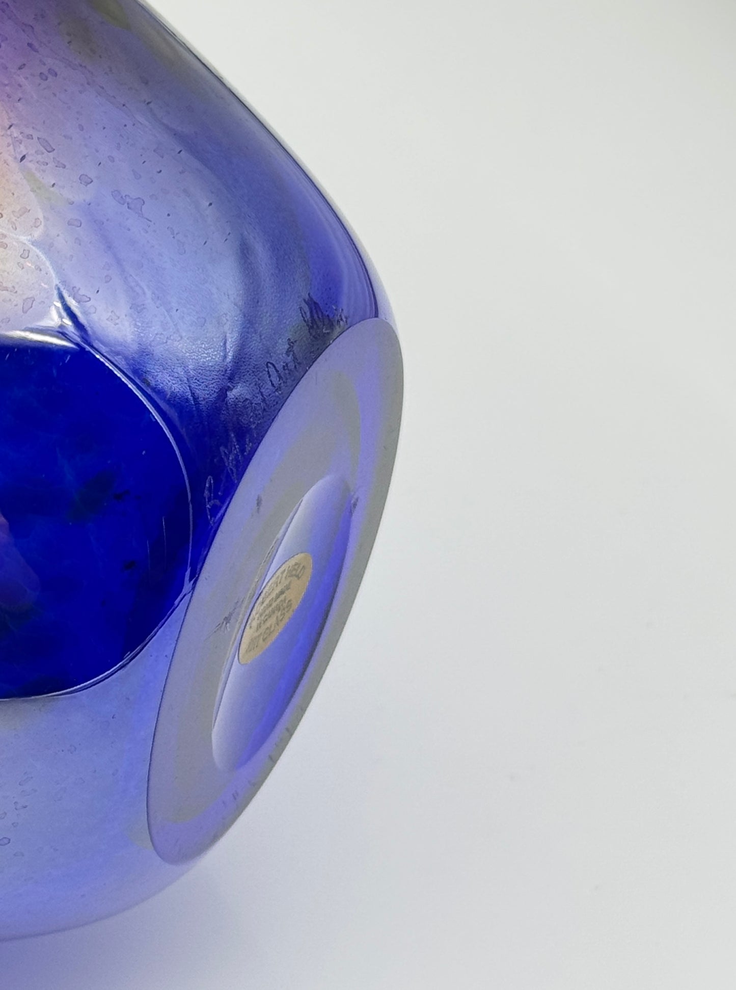 Robert Held Hand-Blown Iridescent Art Glass Vase – Blue, Green & Pink