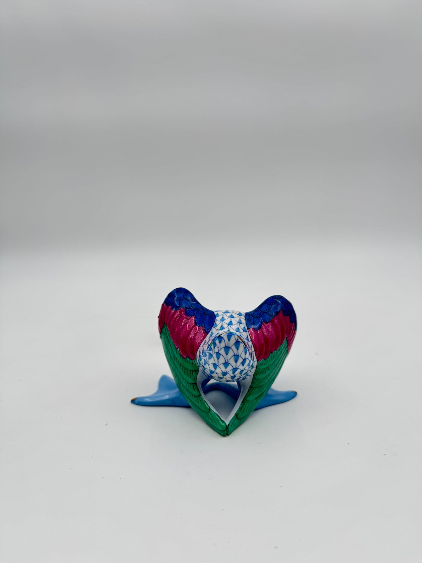 Herend Porcelain Honking Goose – Blue Fishnet, Hand-Painted Figurine,