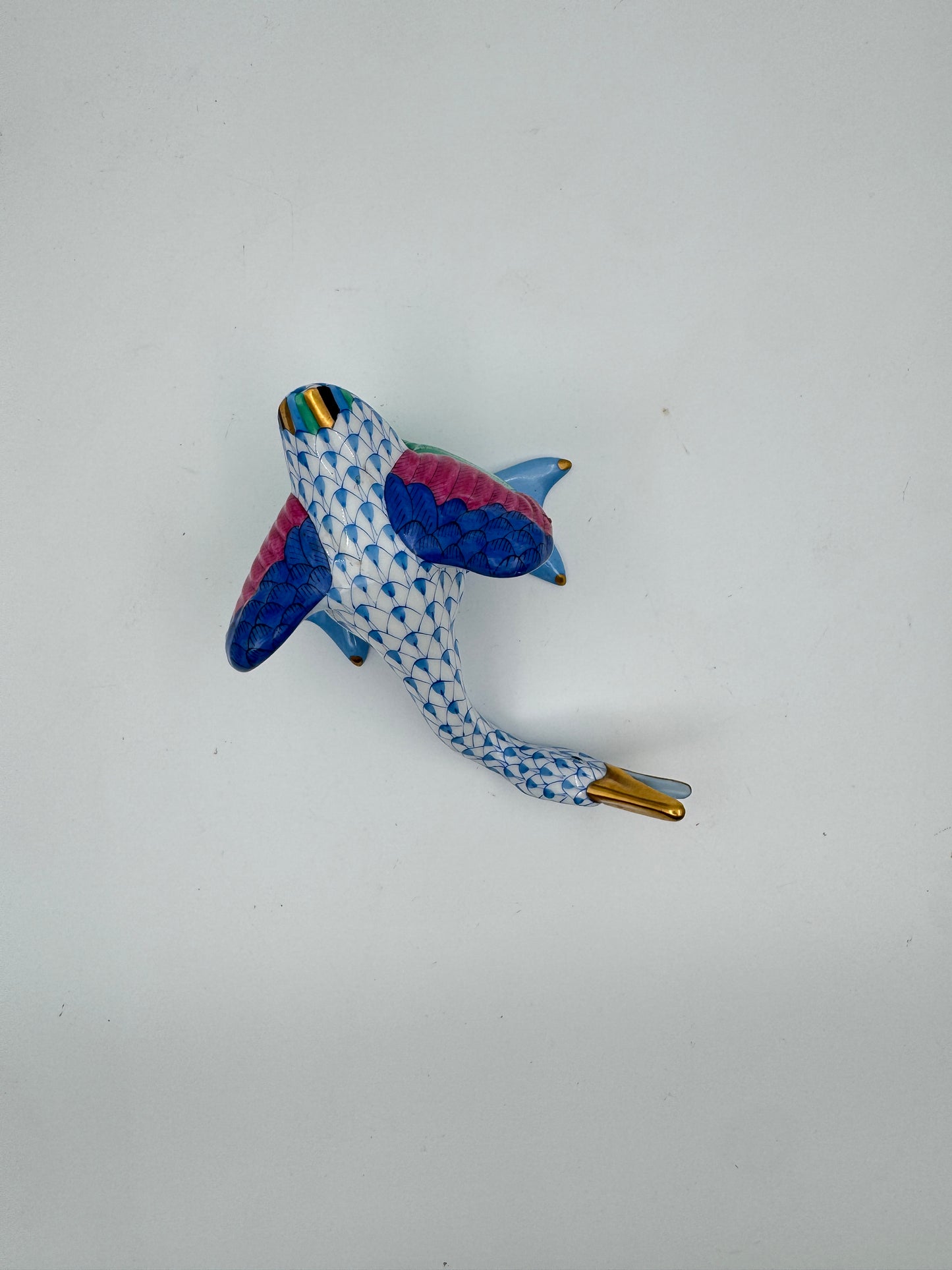 Herend Porcelain Honking Goose – Blue Fishnet, Hand-Painted Figurine,