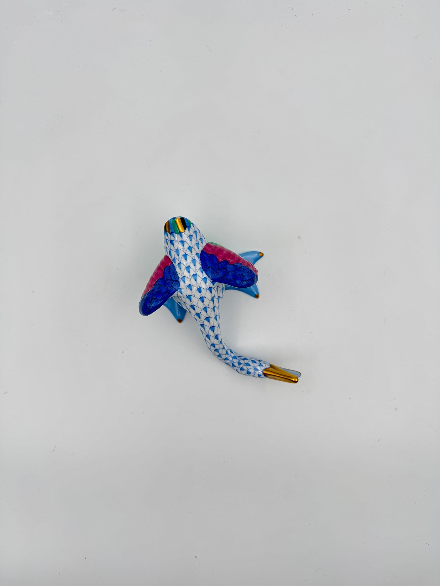 Herend Porcelain Honking Goose – Blue Fishnet, Hand-Painted Figurine,