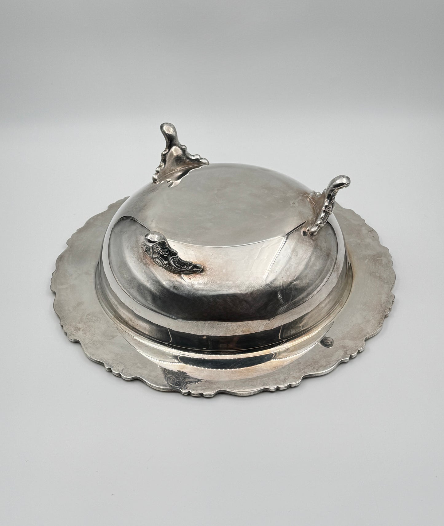 Ornate Silverplate Covered Serving Bowl with Glass Insert – Footed
