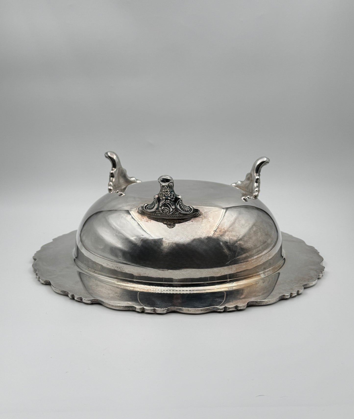 Ornate Silverplate Covered Serving Bowl with Glass Insert – Footed