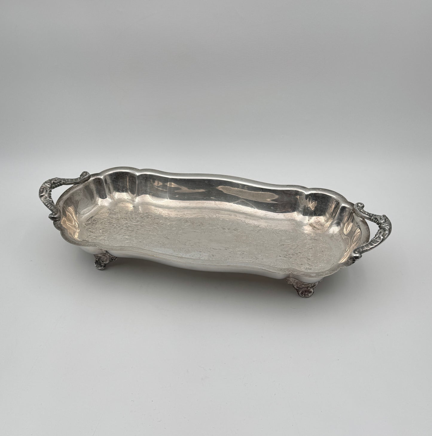 Silverplate Rectangular Footed Serving Dish with Handles