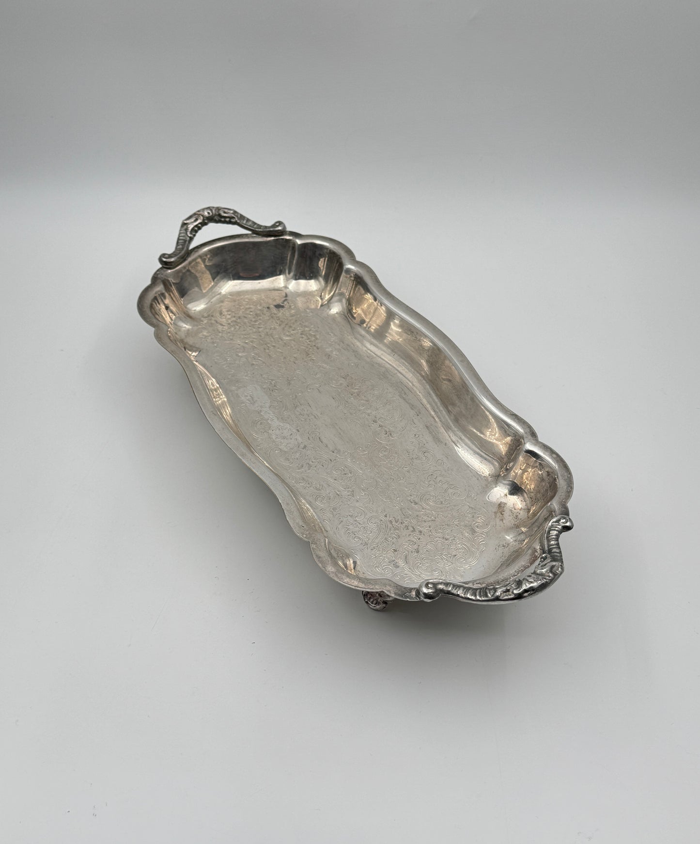 Silverplate Rectangular Footed Serving Dish with Handles