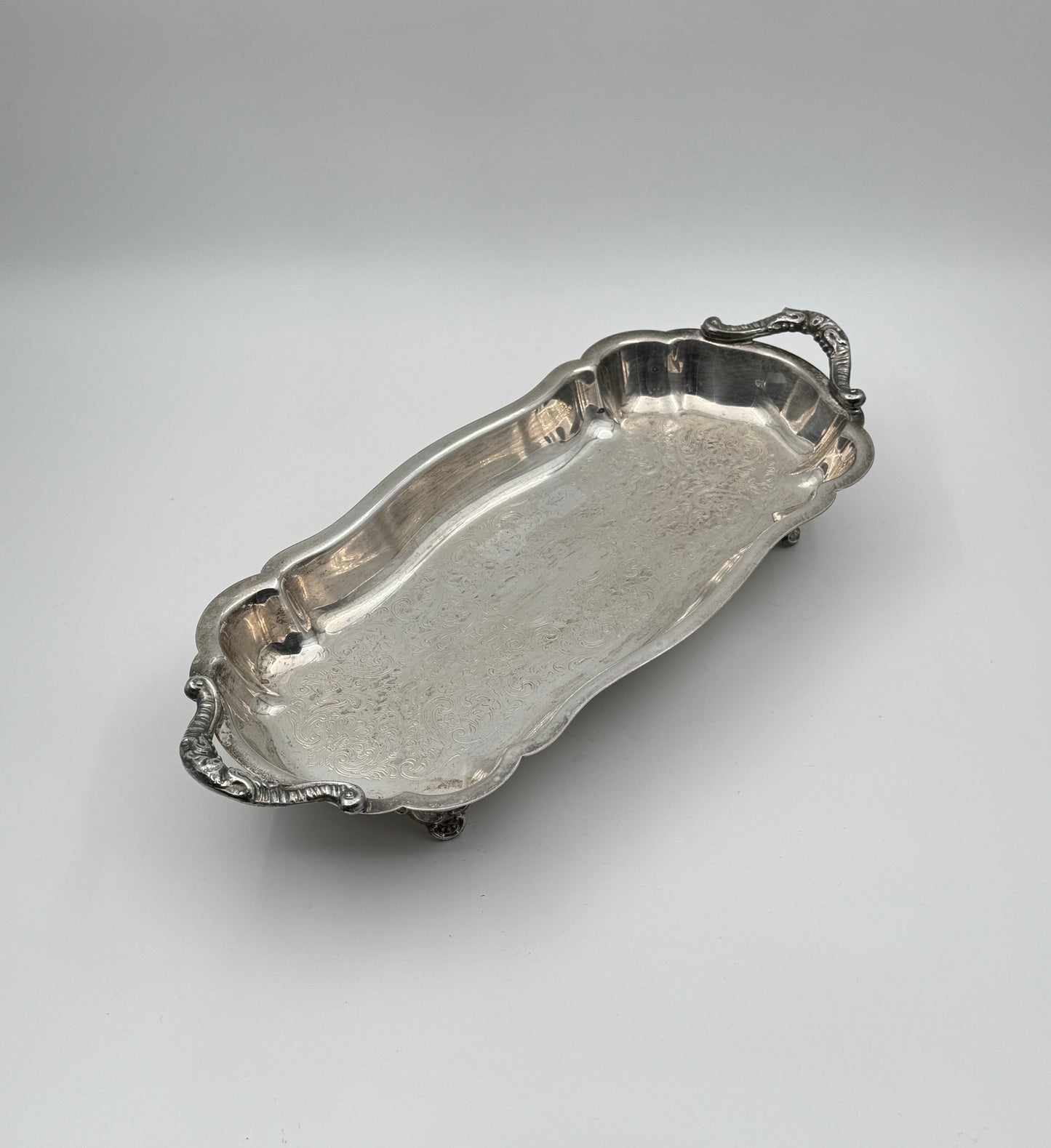 Silverplate Rectangular Footed Serving Dish with Handles