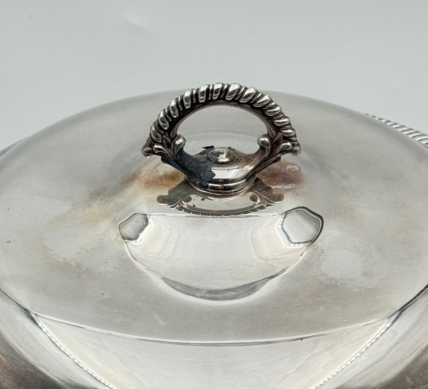 Silverplate Covered Serving Bowl with Glass Insert & Ornate Feet