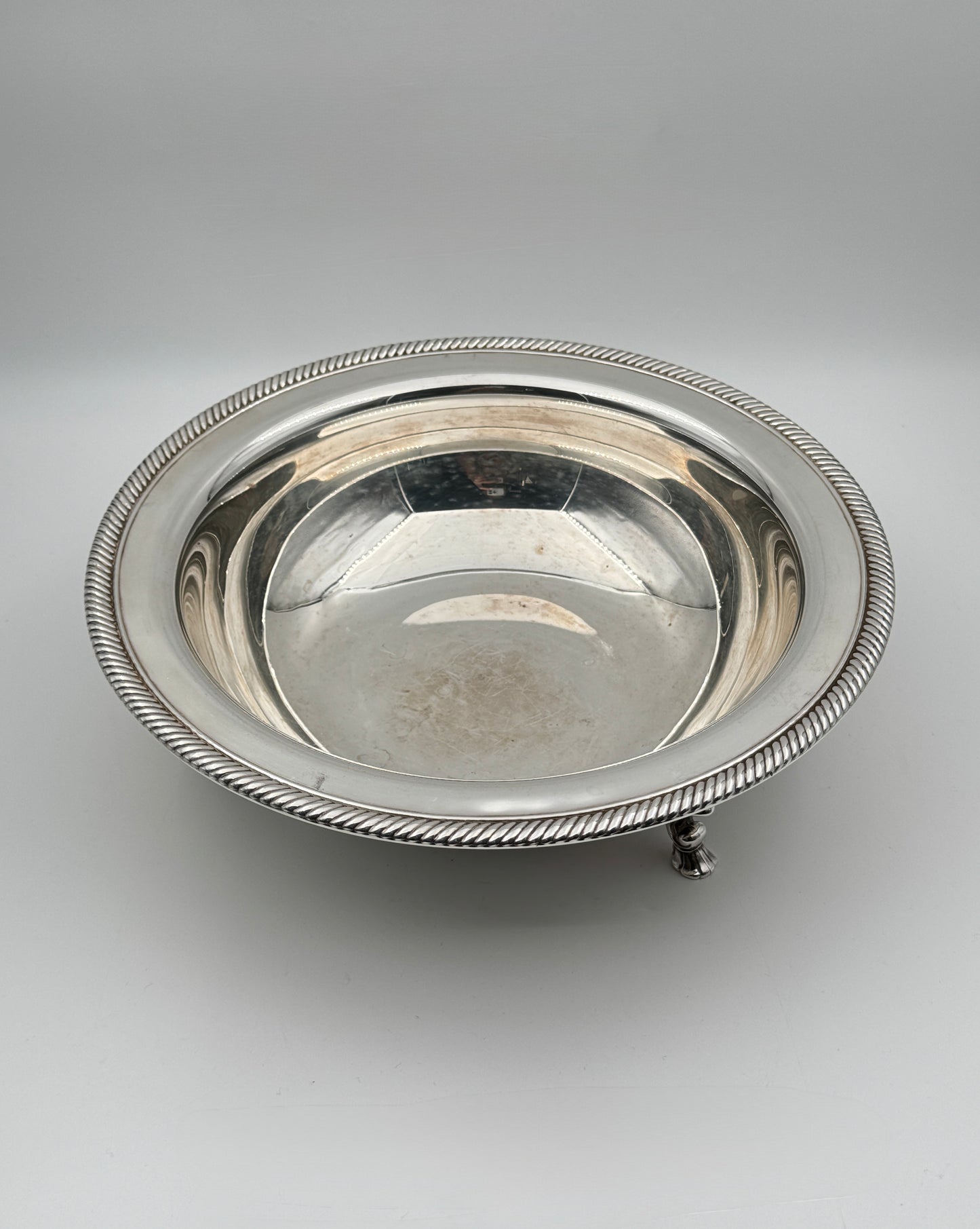 Silverplate Covered Serving Bowl with Glass Insert & Ornate Feet
