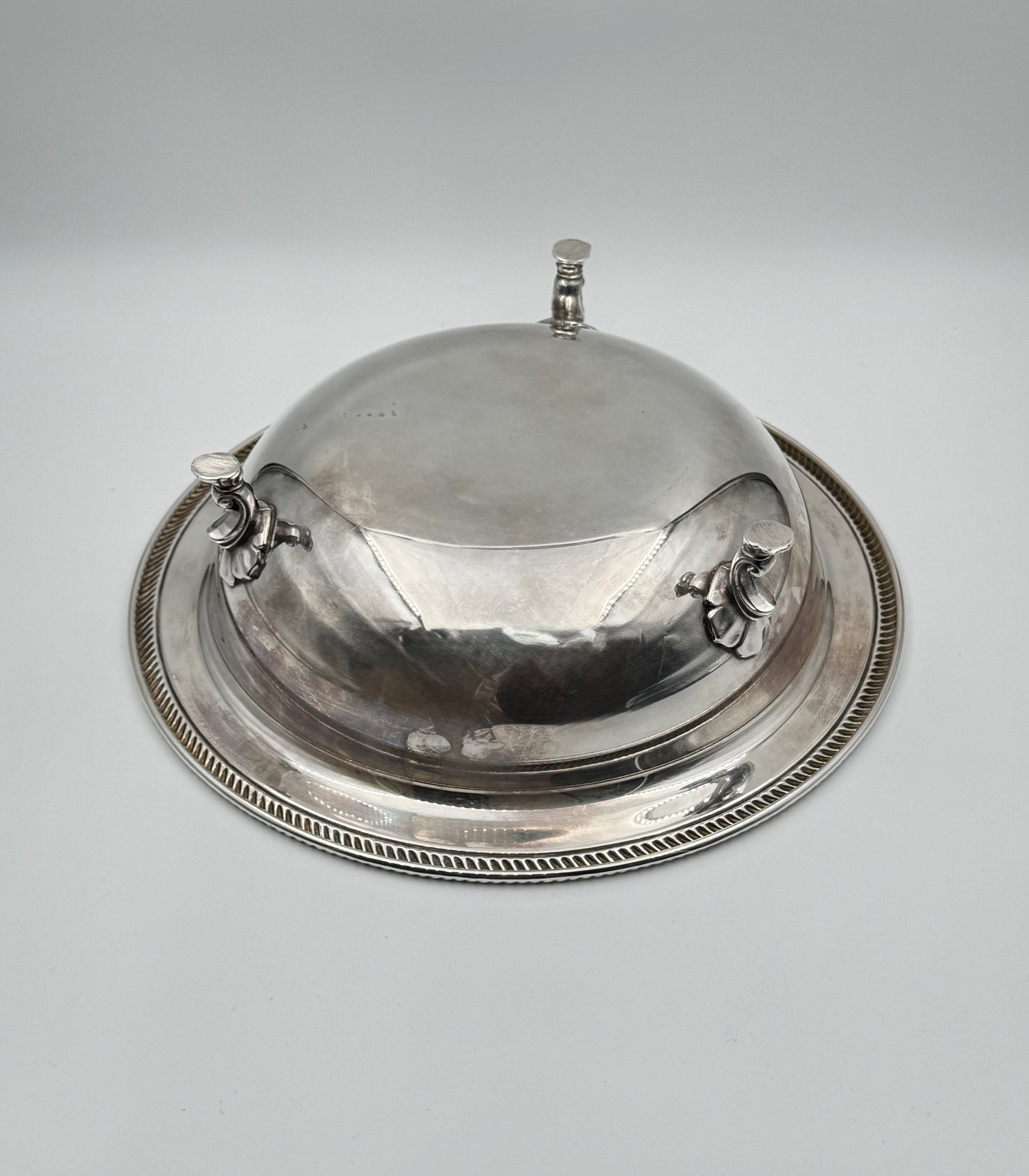 Silverplate Covered Serving Bowl with Glass Insert & Ornate Feet