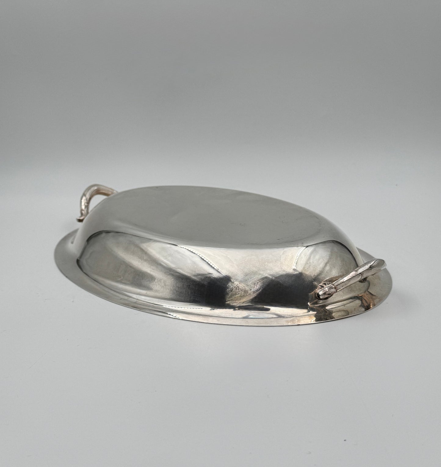 Silverplate Oval Covered Serving Dish with Decorative Rim